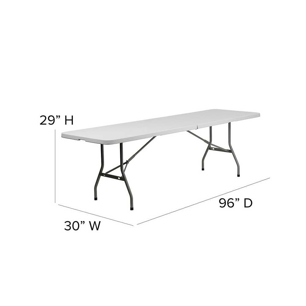 8-Foot Bi-Fold Granite White Plastic Banquet and Event Folding Table with Carrying Handle