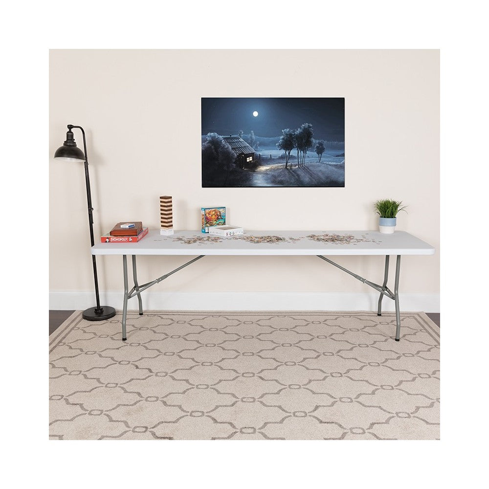 8-Foot Granite White Plastic Folding Table