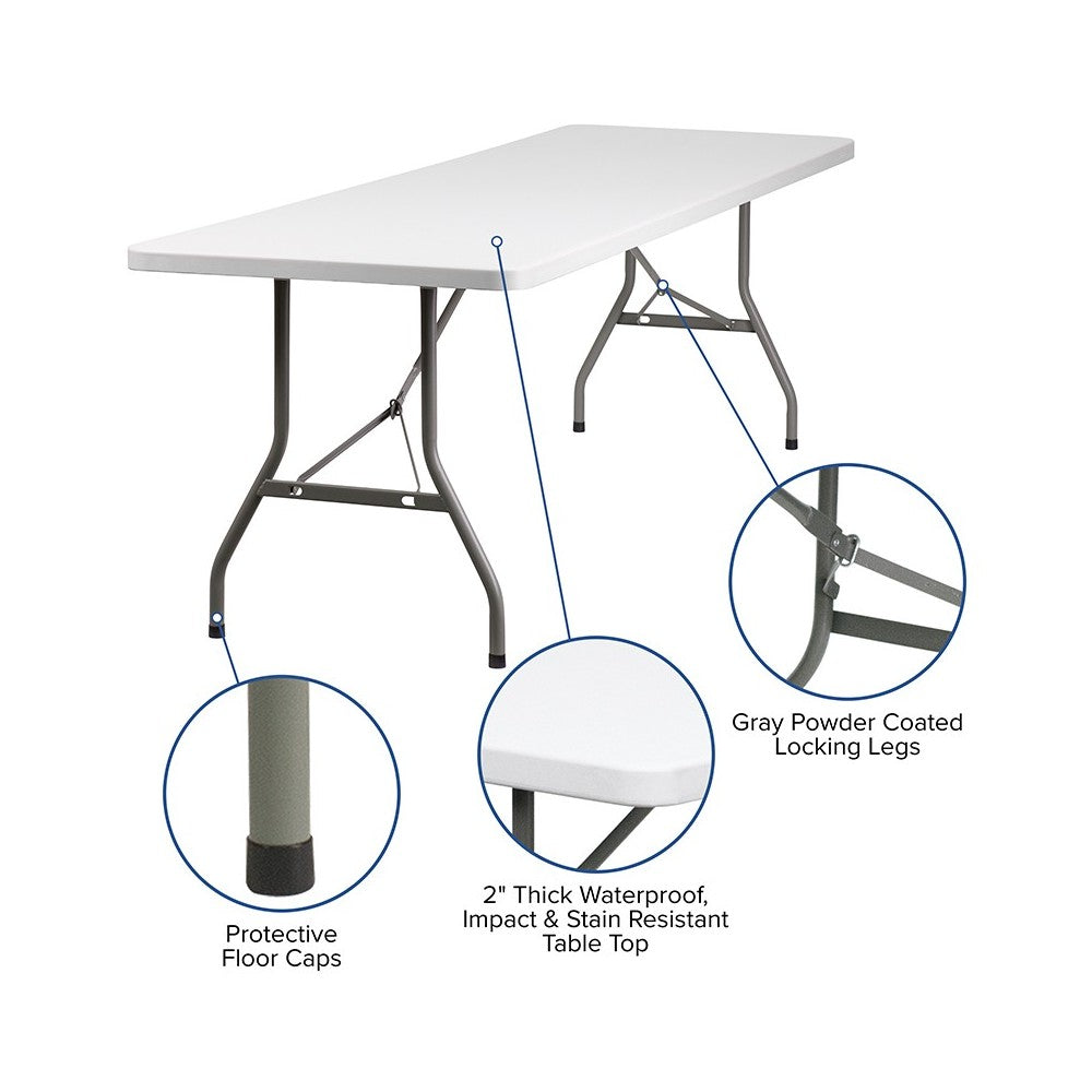 8-Foot Granite White Plastic Folding Table
