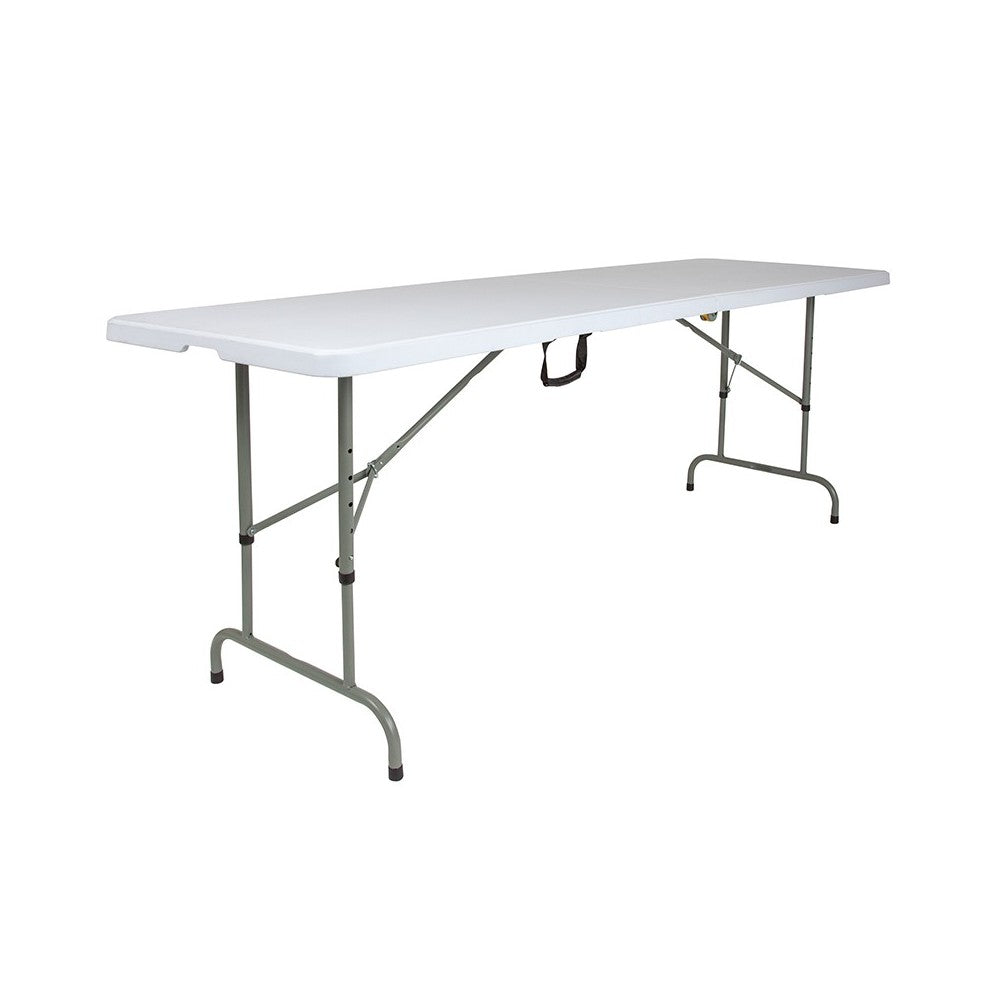 8-Foot Height Adjustable Bi-Fold Granite White Plastic Banquet and Event Folding Table with Carrying Handle