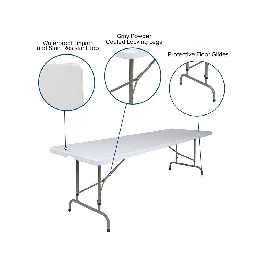 8-Foot Height Adjustable Granite White Plastic Folding Table