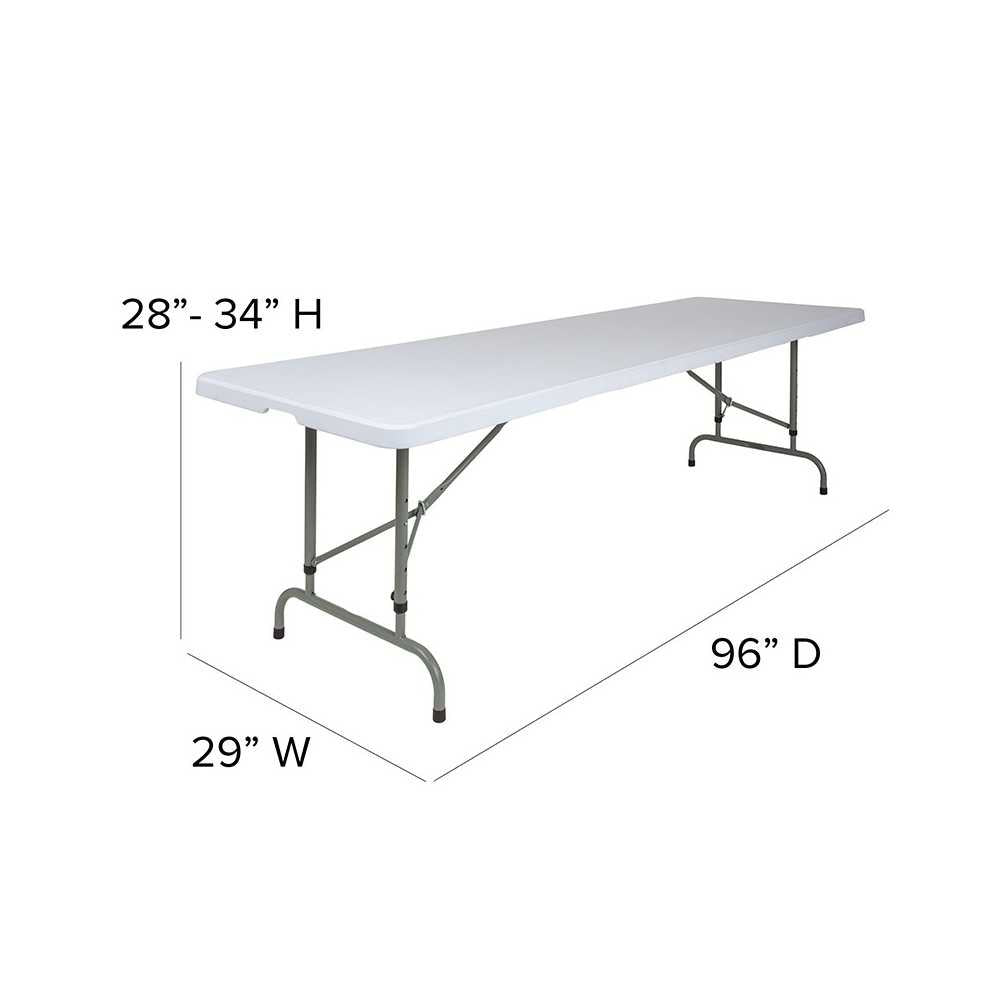 8-Foot Height Adjustable Granite White Plastic Folding Table