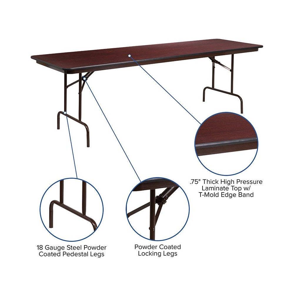 8-Foot High Pressure Mahogany Laminate Folding Banquet Table