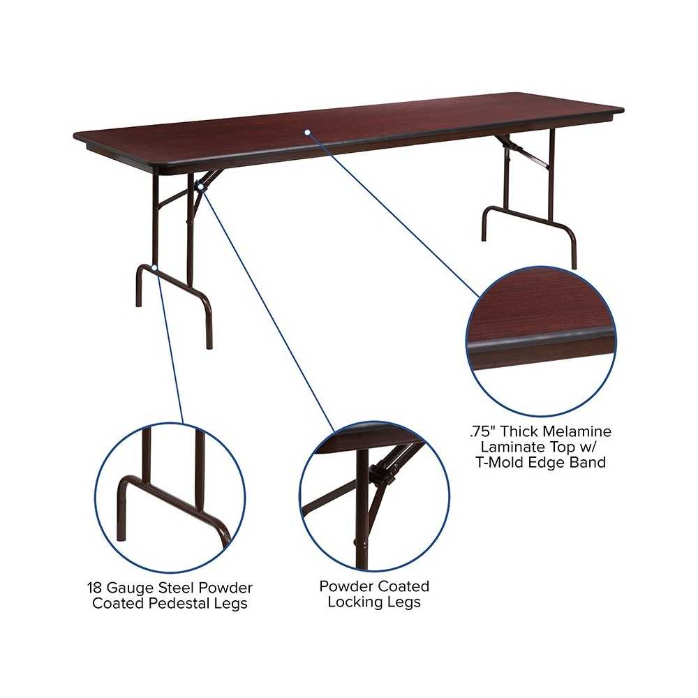 8-Foot Mahogany Melamine Laminate Folding Banquet Table