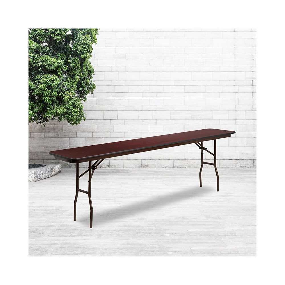 8-Foot Mahogany Melamine Laminate Folding Training Table