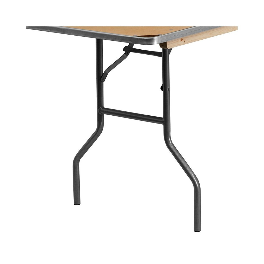 8-Foot Rectangular HEAVY DUTY Birchwood Folding Banquet Table with METAL Edges and Protective Corner Guards