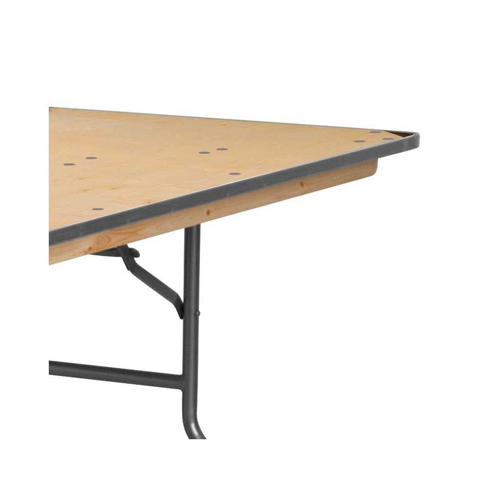 8-Foot Rectangular HEAVY DUTY Birchwood Folding Banquet Table with METAL Edges and Protective Corner Guards