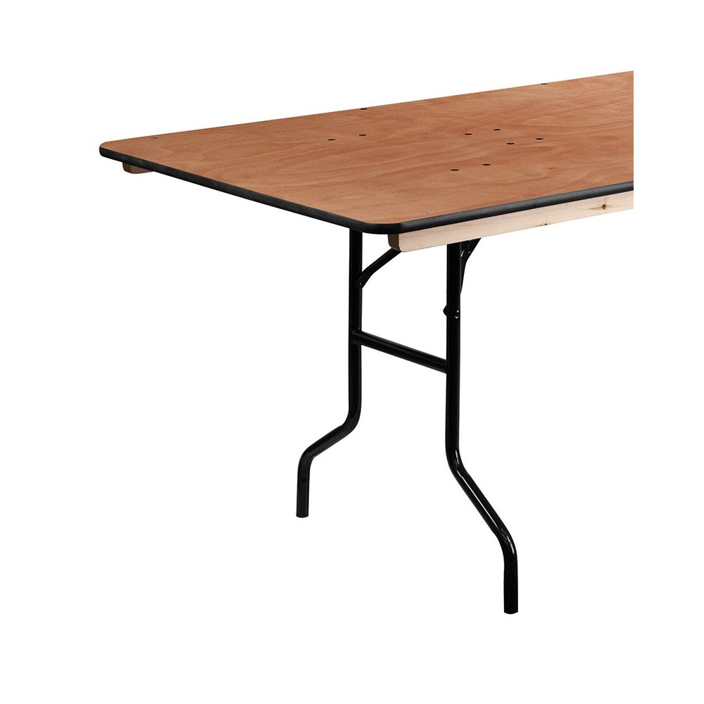 8-Foot Rectangular Wood Folding Banquet Table with Clear Coated Finished Top