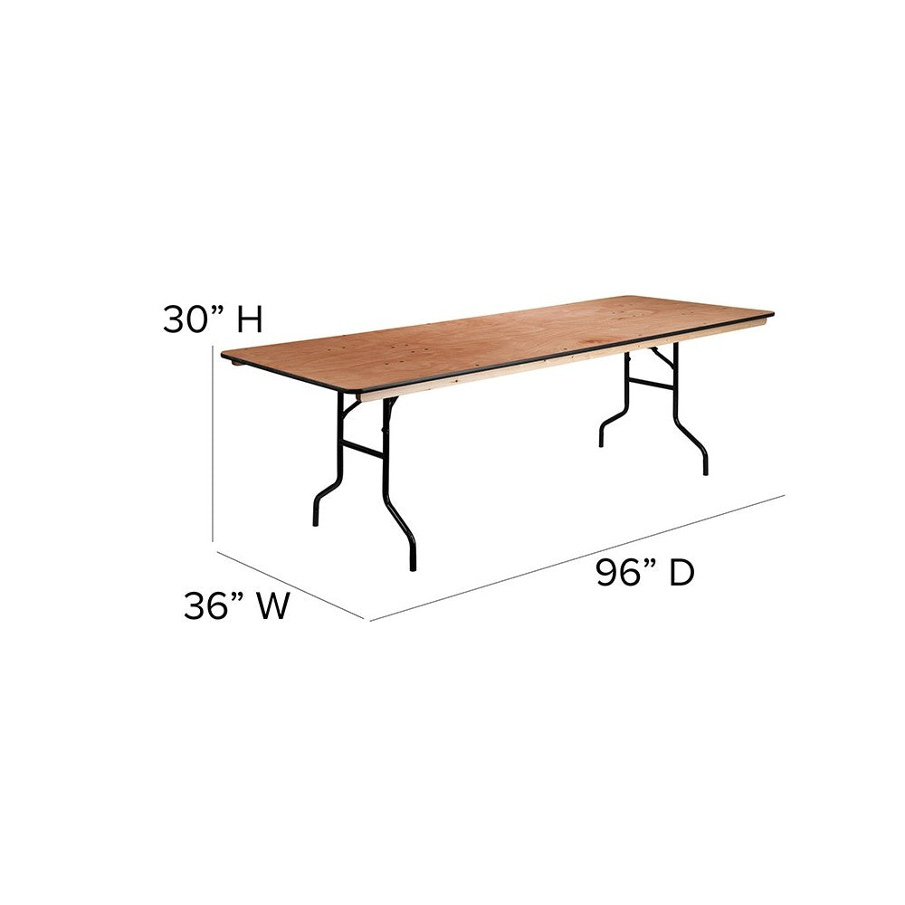 8-Foot Rectangular Wood Folding Banquet Table with Clear Coated Finished Top