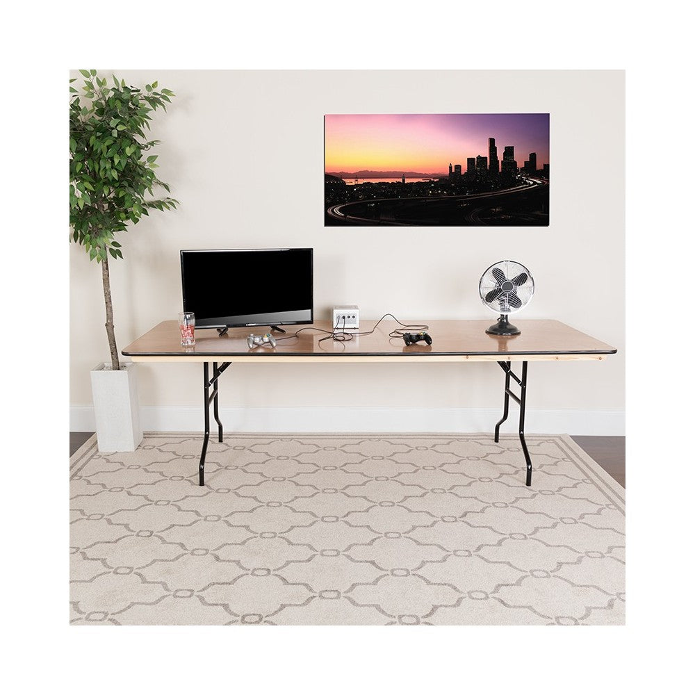 8-Foot Rectangular Wood Folding Banquet Table with Clear Coated Finished Top