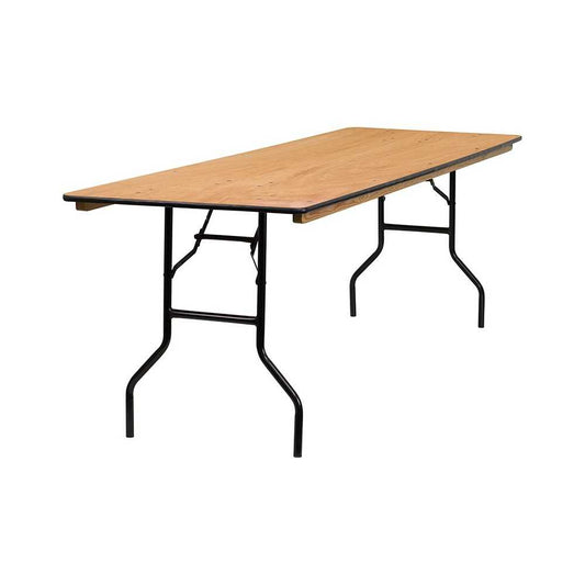 8-Foot Rectangular Wood Folding Banquet Table with Clear Coated Finished Top