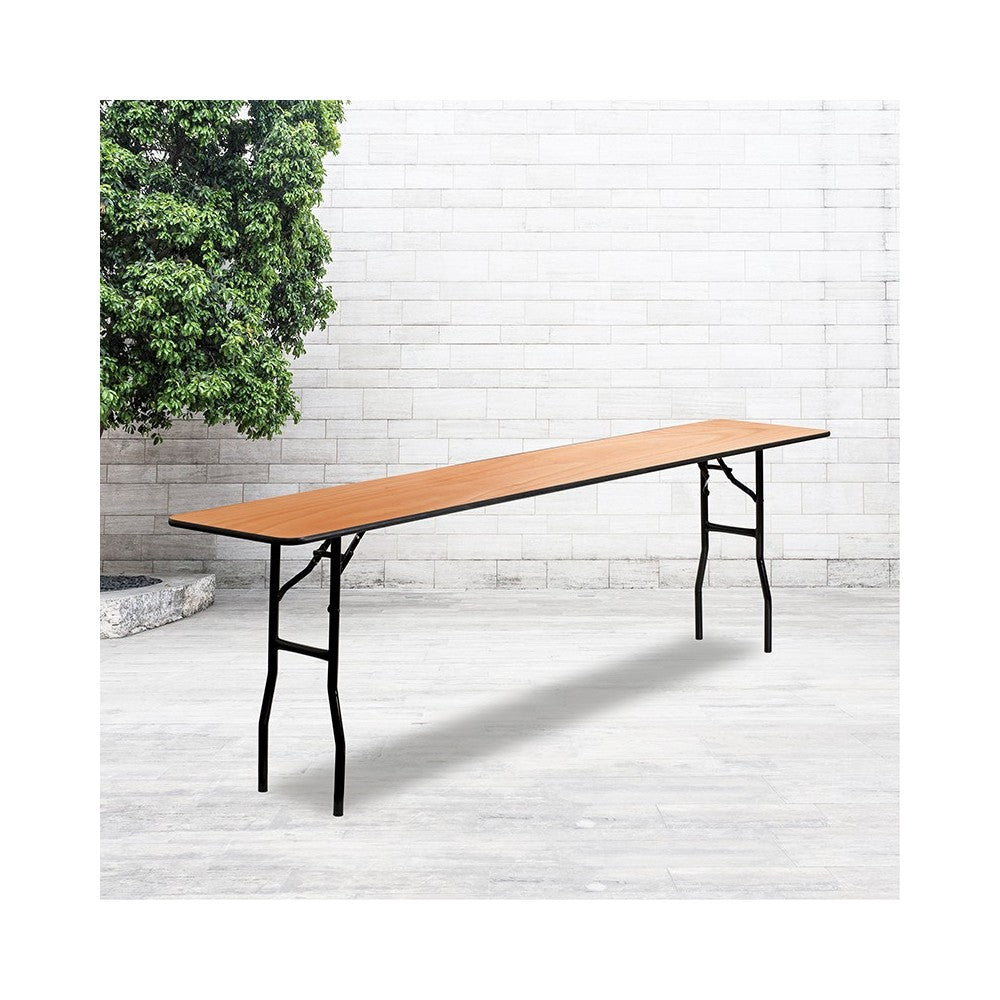 8-Foot Rectangular Wood Folding Training / Seminar Table with Smooth Clear Coated Finished Top