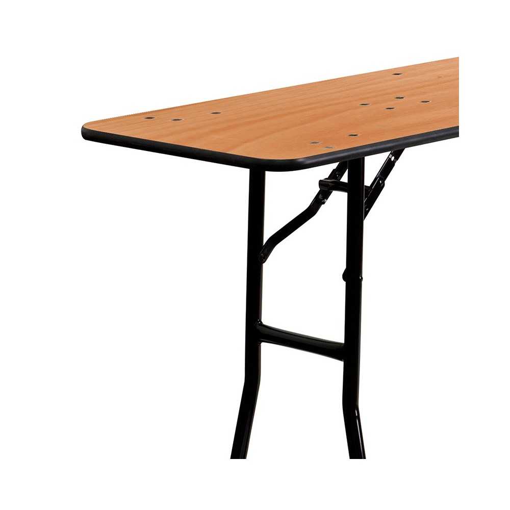 8-Foot Rectangular Wood Folding Training / Seminar Table with Smooth Clear Coated Finished Top