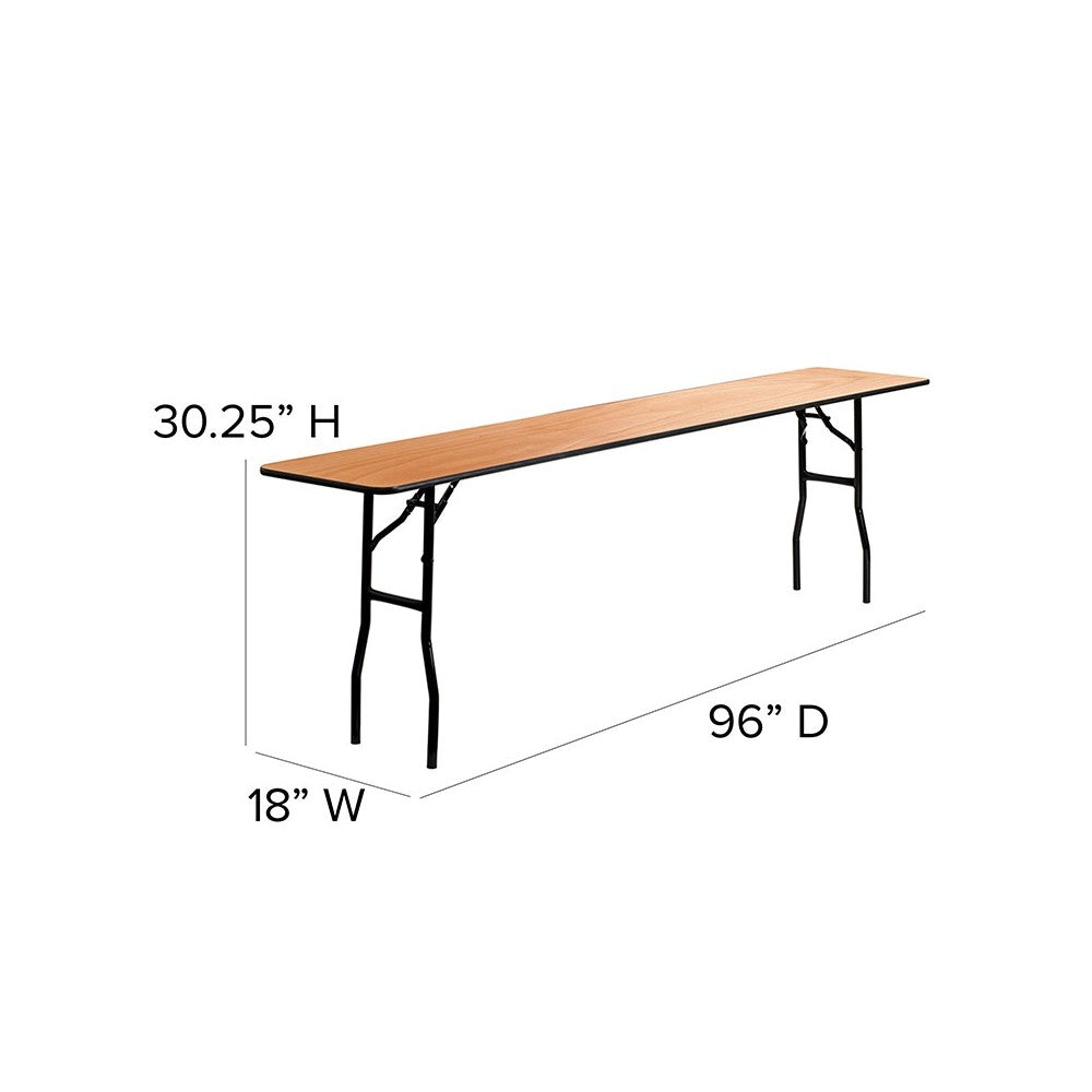 8-Foot Rectangular Wood Folding Training / Seminar Table with Smooth Clear Coated Finished Top