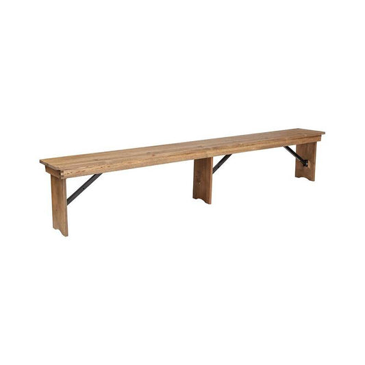8' x 12'' Antique Rustic Solid Pine Folding Farm Bench with 3 Legs