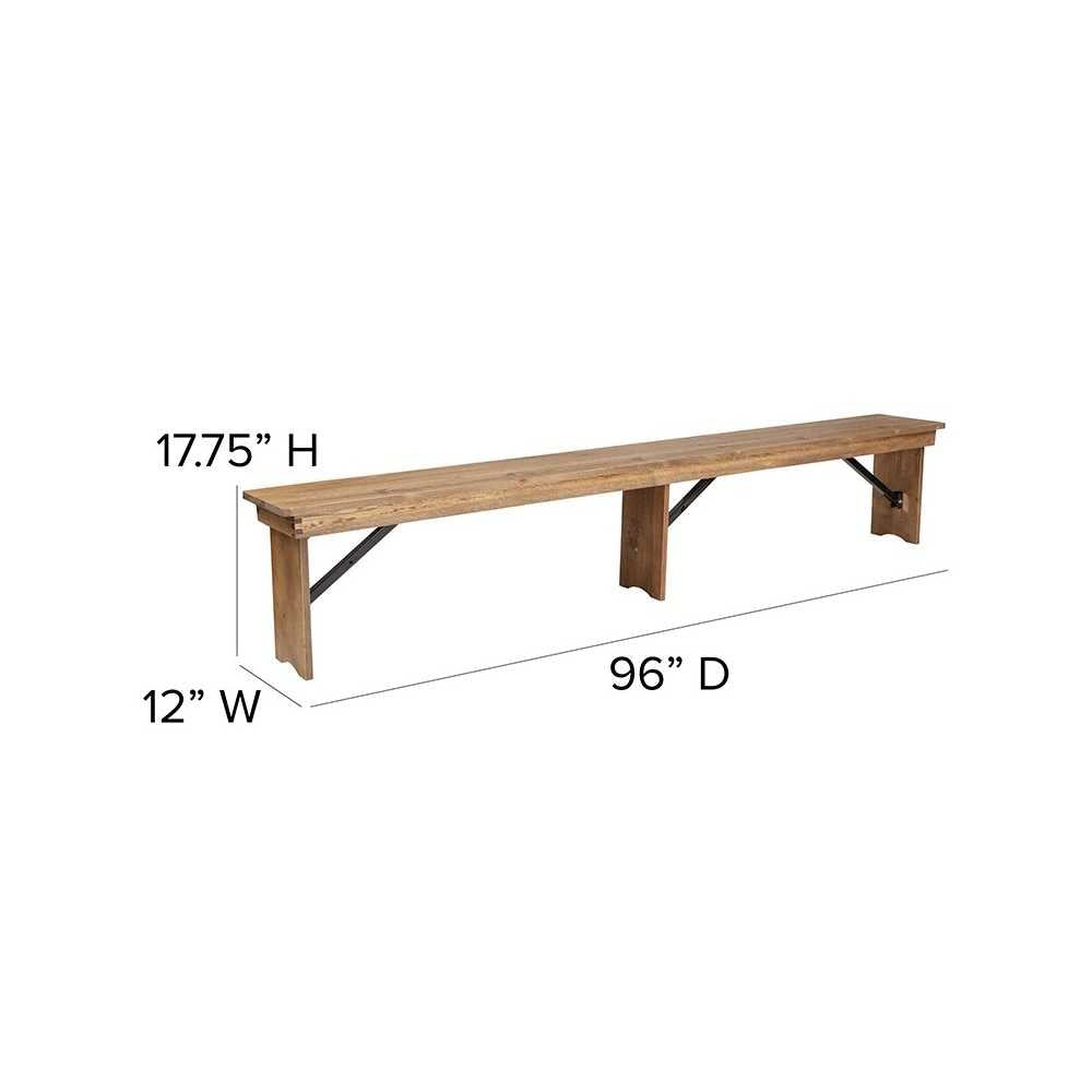 8' x 12'' Antique Rustic Solid Pine Folding Farm Bench with 3 Legs