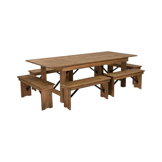 8' x 40'' Antique Rustic Folding Farm Table and Six Bench Set