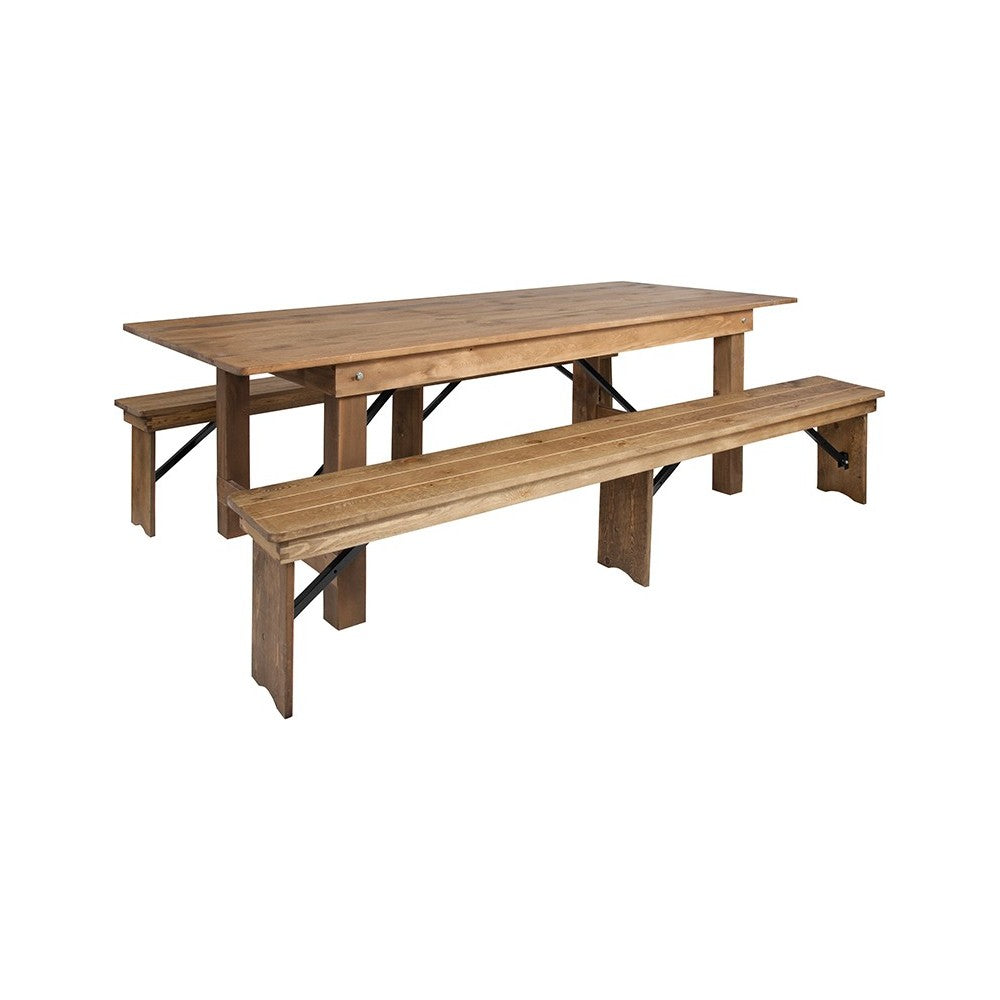 8' x 40'' Antique Rustic Folding Farm Table and Two Bench Set