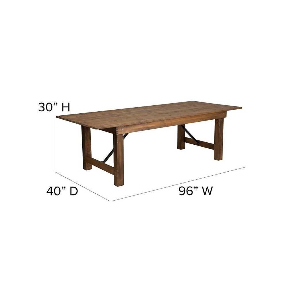 8' x 40" Rectangular Antique Rustic Solid Pine Folding Farm Table