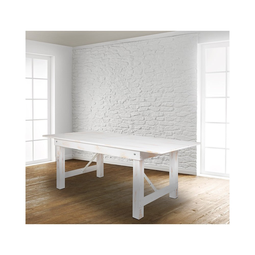 8' x 40" Rectangular Antique Rustic White Solid Pine Folding Farm Table