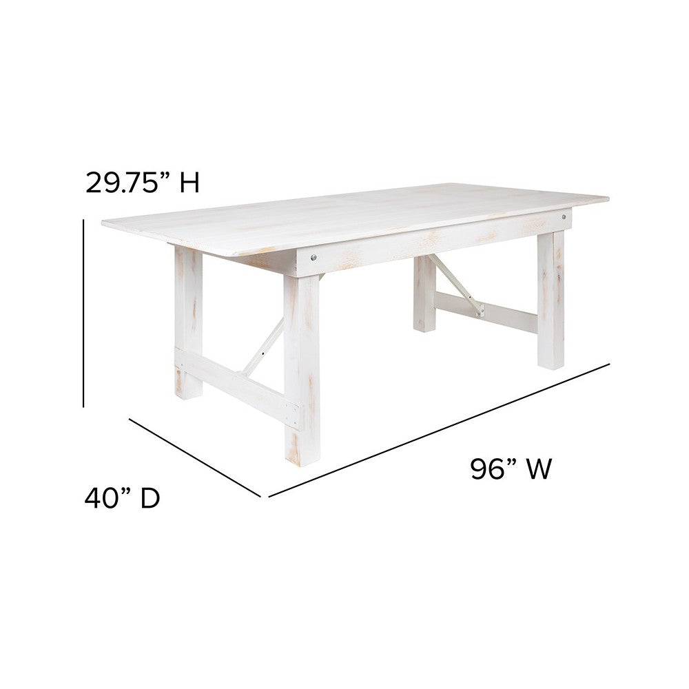 8' x 40" Rectangular Antique Rustic White Solid Pine Folding Farm Table