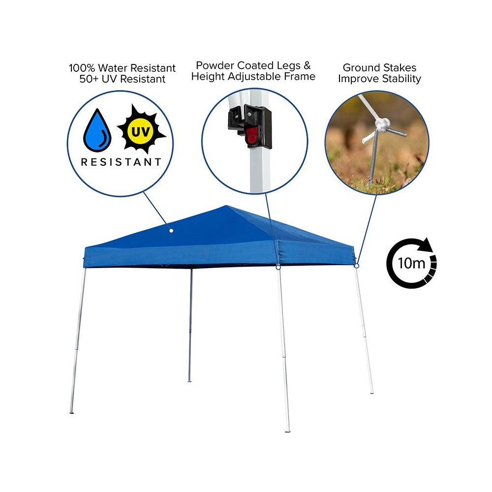 8'x8' Blue Outdoor Pop Up Event Slanted Leg Canopy Tent with Carry Bag