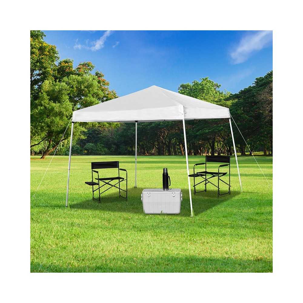 8'x8' White Outdoor Pop Up Event Slanted Leg Canopy Tent with Carry Bag