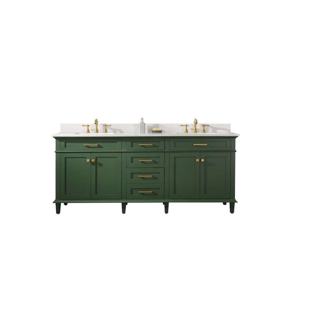 80" Vogue Green Double Single Sink Vanity Cabinet With Carrara White Quartz Top