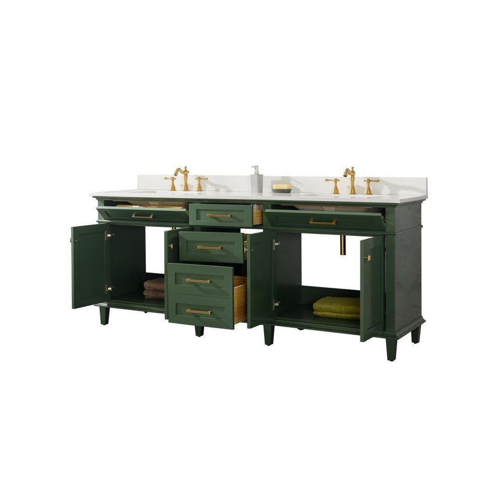 80" Vogue Green Double Single Sink Vanity Cabinet With Carrara White Quartz Top