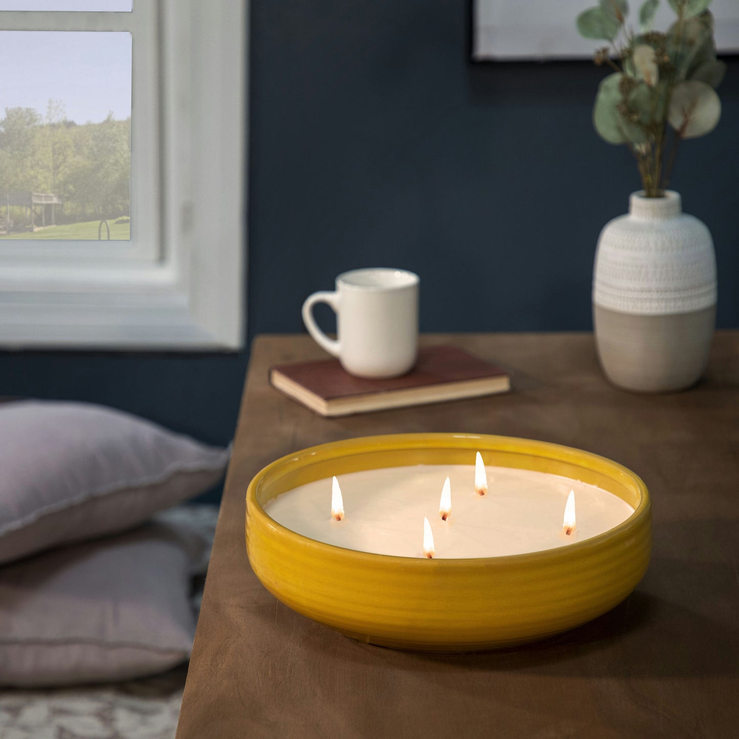 13" Bowl Candle By Liv & Skye 60oz, Yellow