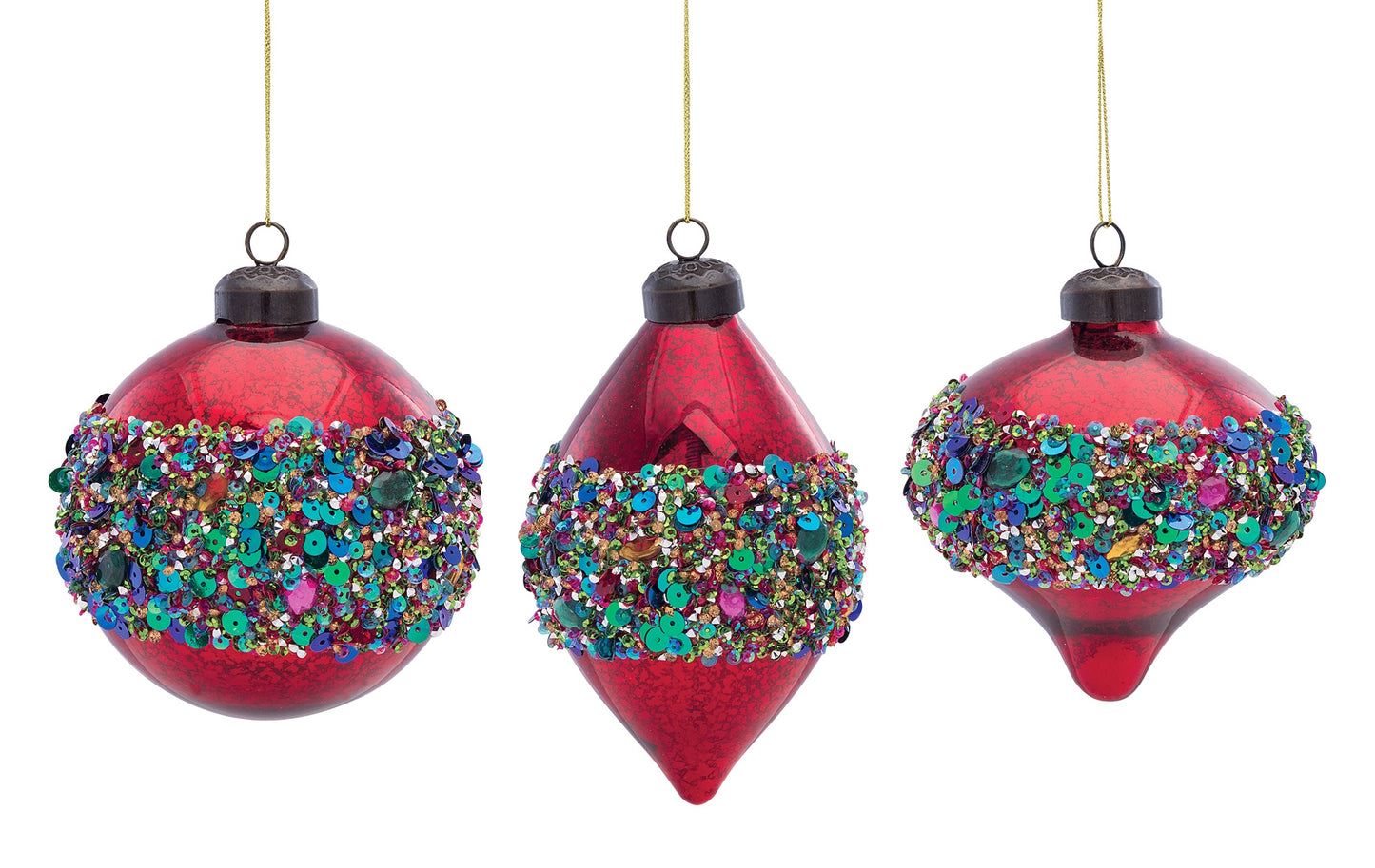 Ornament (Set Of 6) 5"H, 5.25"H, 6"H Glass, Red, Green