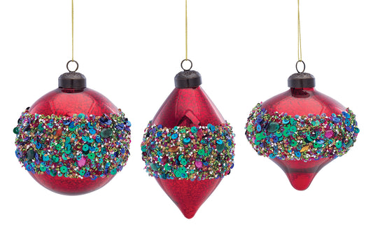 Ornament (Set Of 6) 5"H, 5.25"H, 6"H Glass, Red, Green