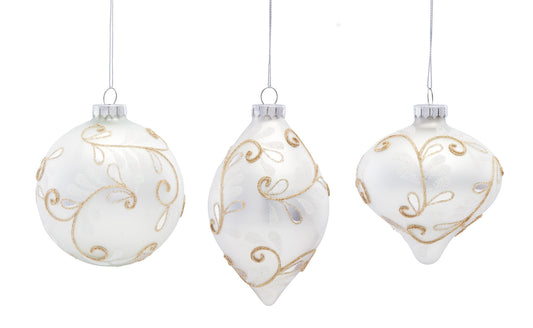 Ornament (Set Of 6) 5"H, 5.25"H, 6"H Glass, White, Gold