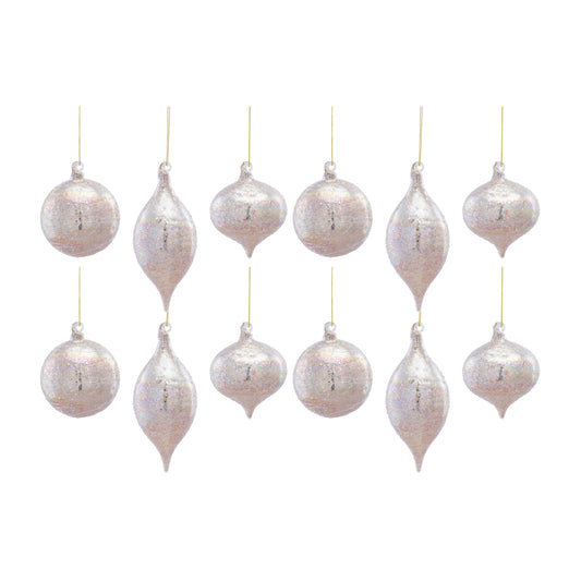 Ornament (Set Of 12) 4.25"H, 4.25"H, 6.5"H Glass