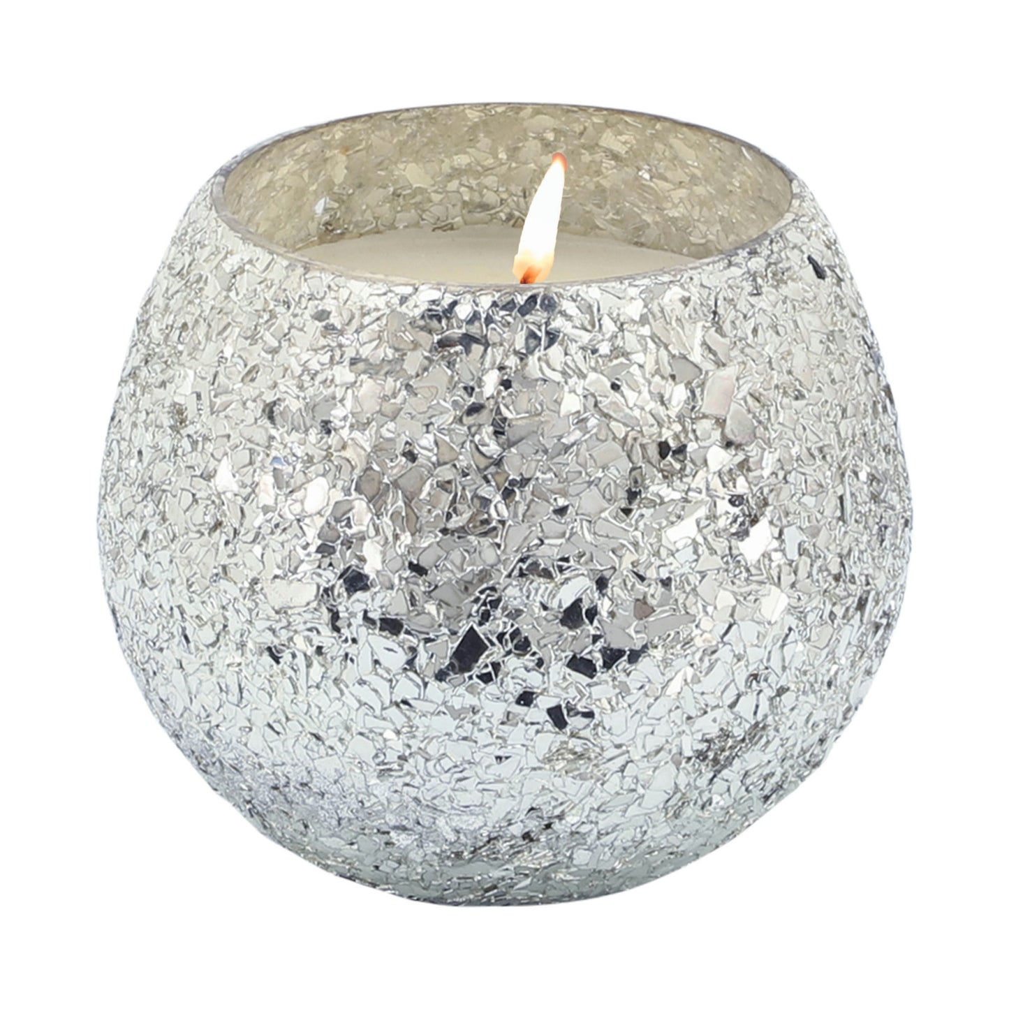 Candle On Silver Crackled Glass 11oz