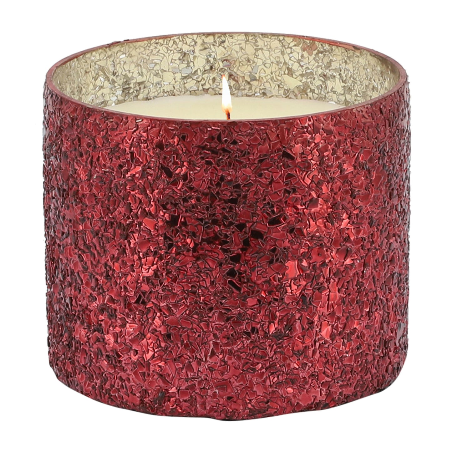 Candle On Red Crackled Glass 26oz
