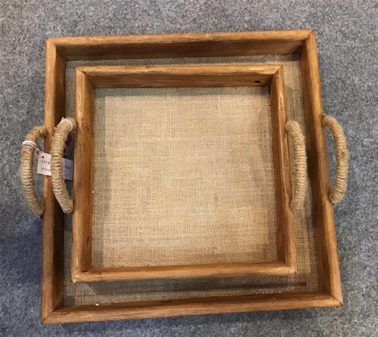 Tray (Set Of 2) 12"L, 16"L Wood/Jute