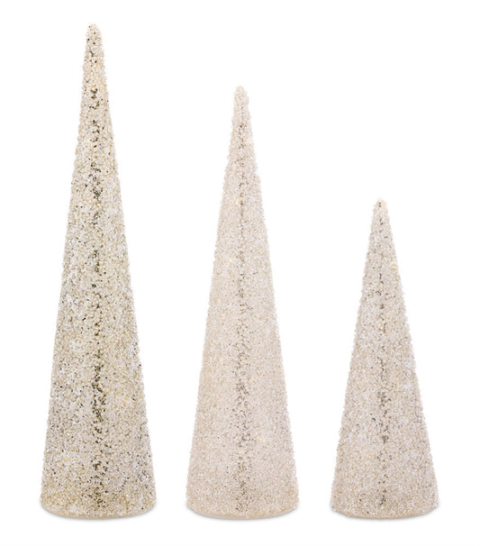 Led Tree (Set Of 3) 10.25"H, 13.75"H, 16"H Glass 6 Hr Timer