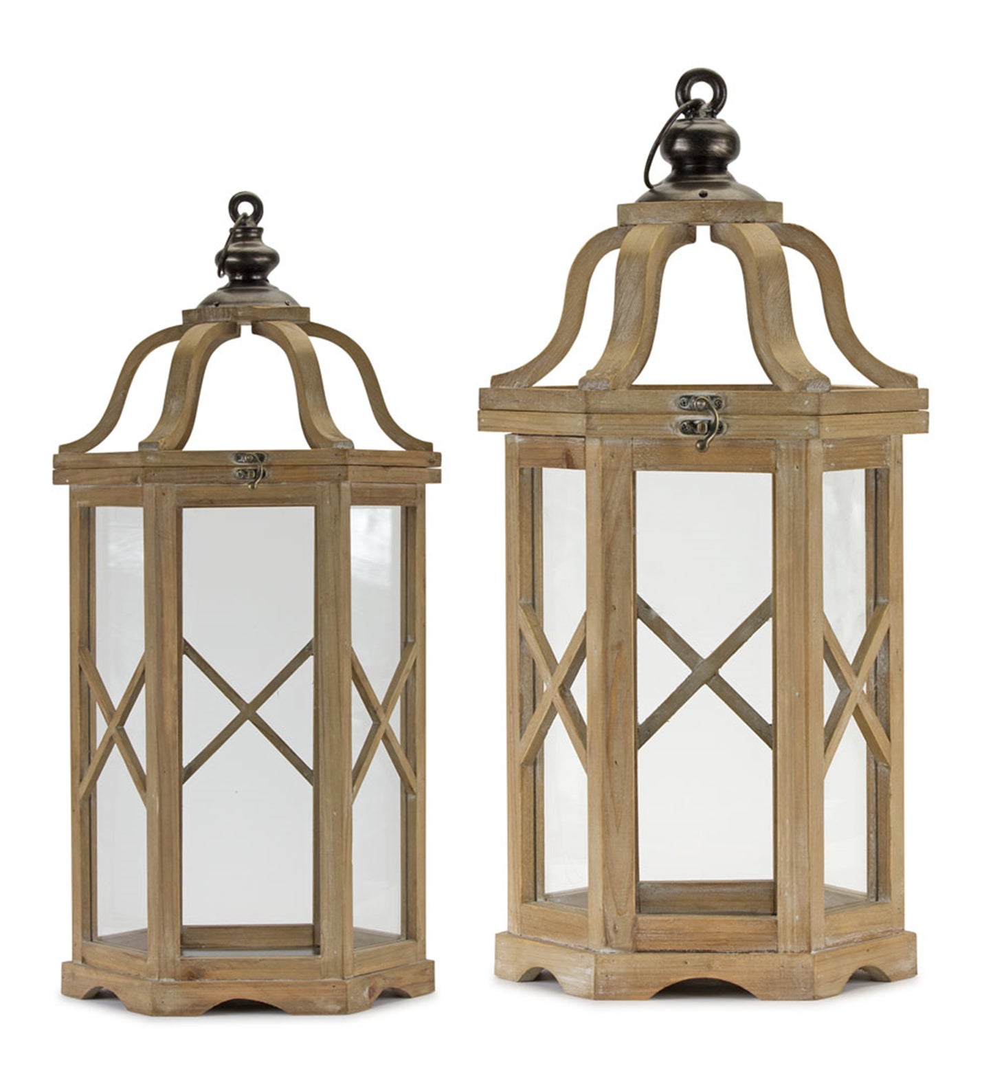 Lantern (Set Of 2) 23.5"H, 31"H Wood/Iron