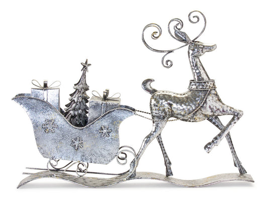 Deer W/Sleigh 26.5"L x 19.75"H Metal