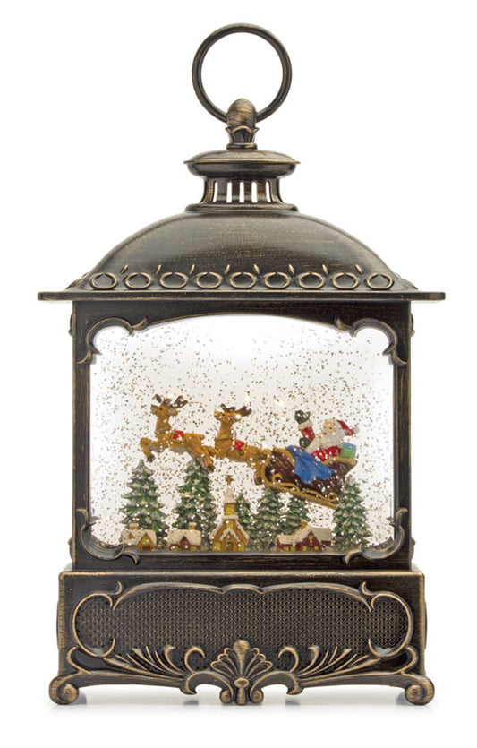 Snow Globe Lantern W/Santa 12"H Plastic 6 Hr Timer
