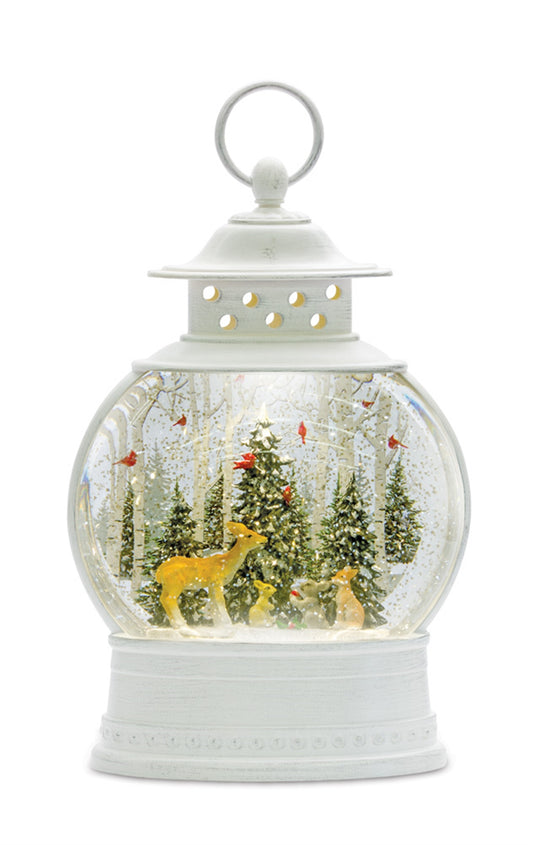 Snow Globe Lantern W/Deer 11.5"H Plastic 6 Hr Timer