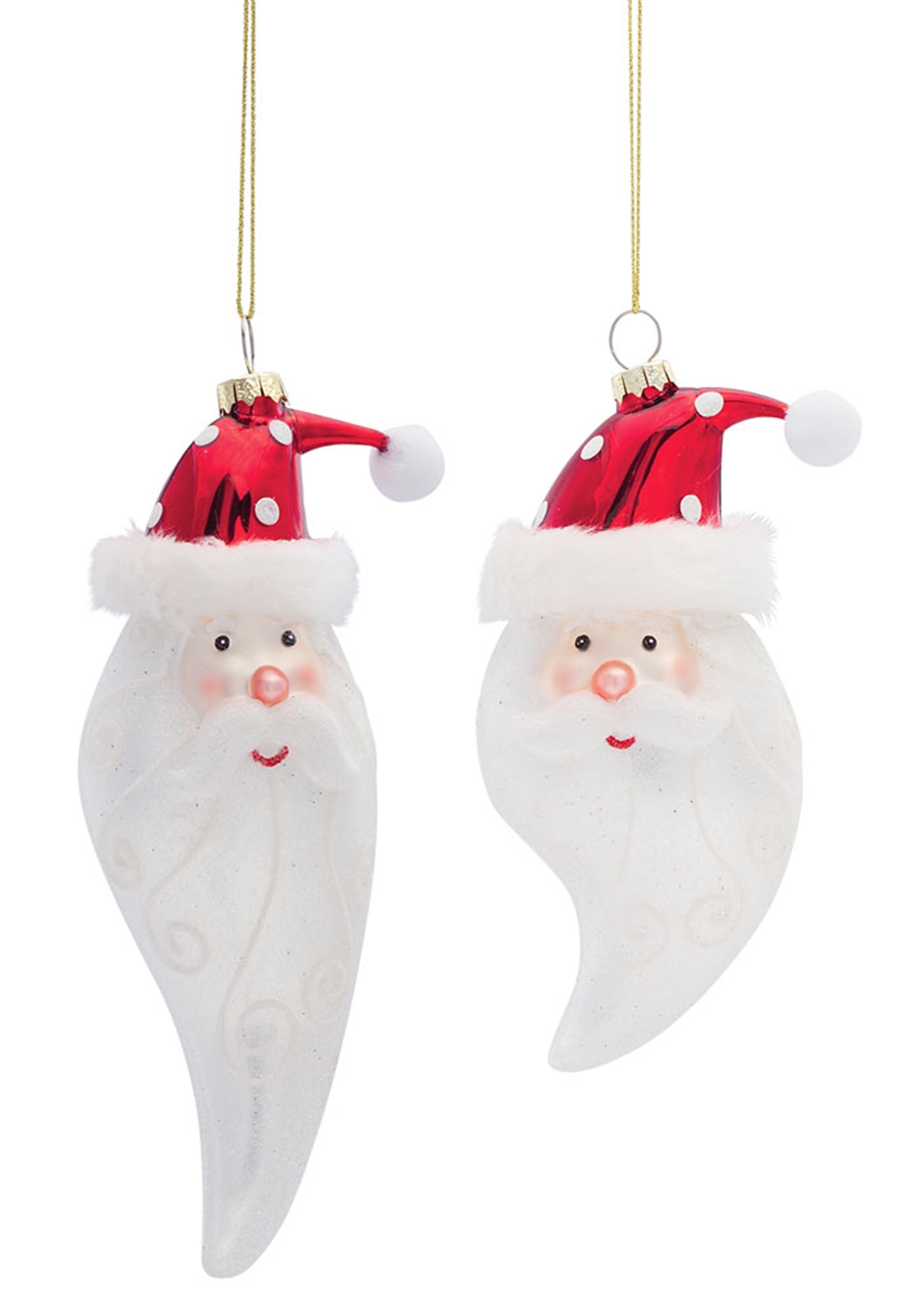 Santa Head Ornament (Set Of 6) 6.25"H, 7"H Glass