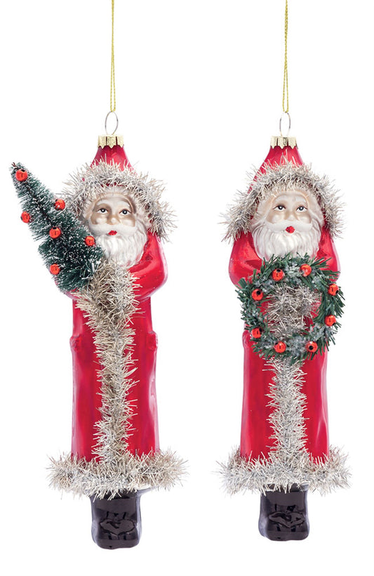 Santa Ornament (2 Asst) 8.5"H Glass