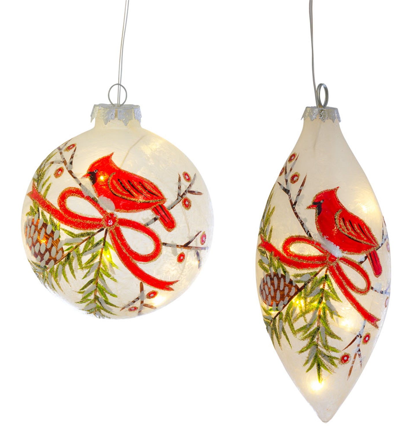 Led Cardinal Ornament (Set Of 4) 5"H, 7"H Glass 2 Aaa Batteries, Not Included