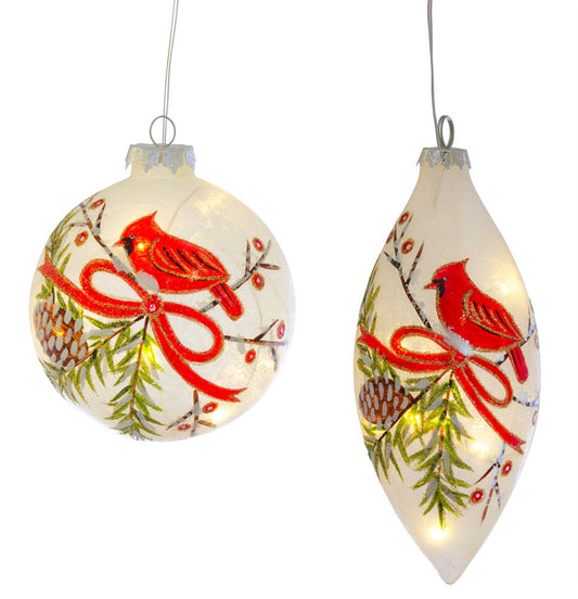 Led Cardinal Ornament (Set Of 4) 5"H, 7"H Glass 2 Aaa Batteries, Not Included