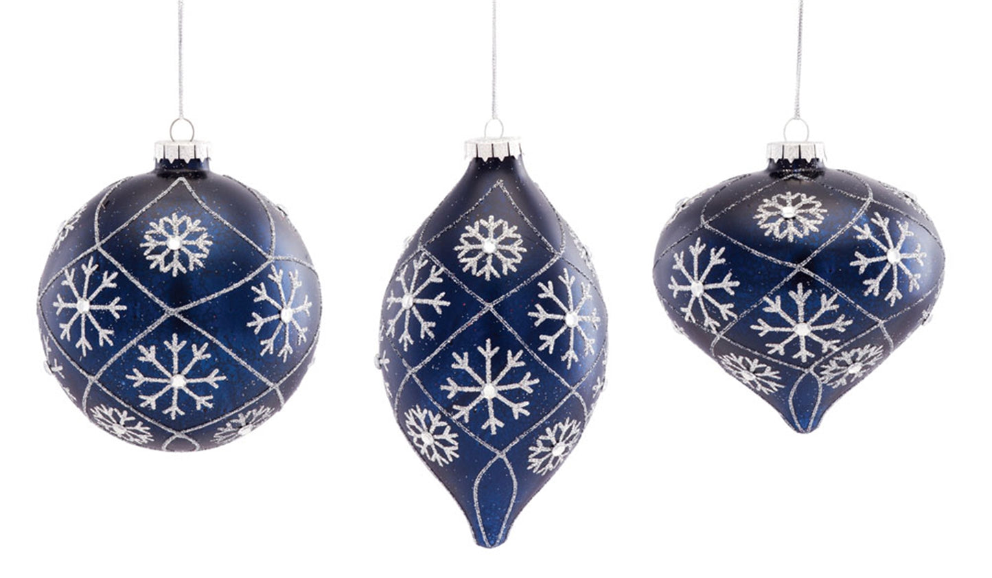 Ornament (Set Of 6) 4.5"H, 4.75"H, 6"H Glass, Blue, Silver