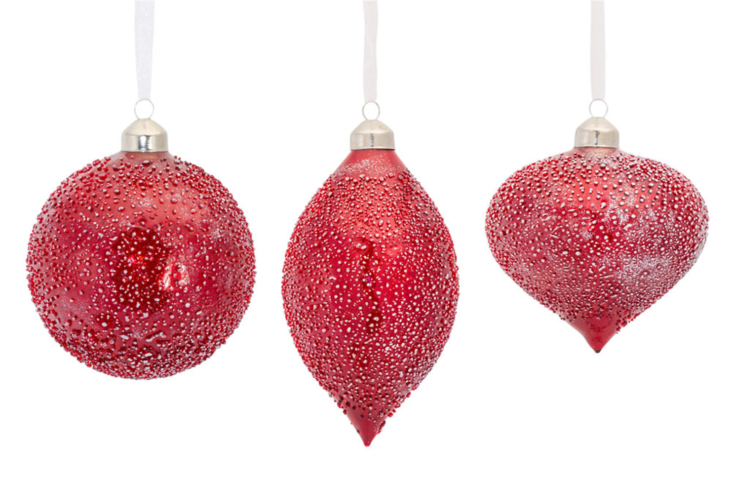 Ornament (Set Of 6) 4.5"H, 4.75"H, 6"H Glass, Red, White