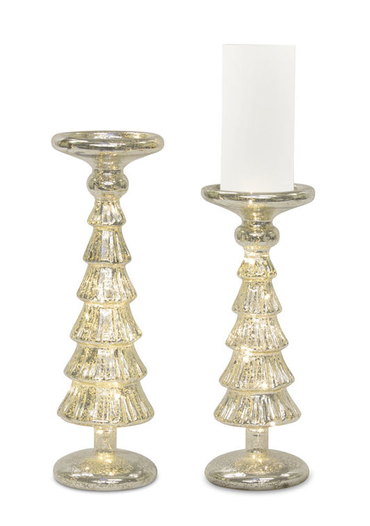 Led Candle Holder (Set Of 2) 12"H, 14"H Glass 6 Hr Timer