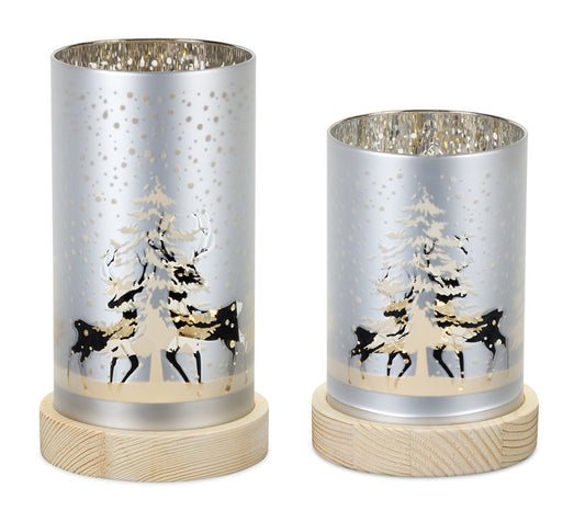Led Luminary (Set Of 2) 6.5"H, 8"H Glass 6 Hr Timer 3 Aa Batteries, Not Included